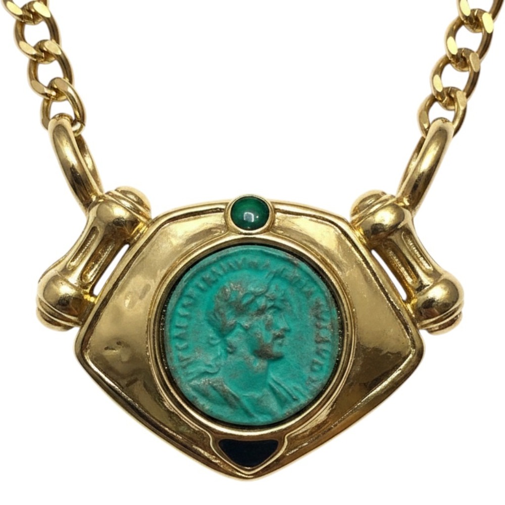 Giovanni Torlonia Rome Gold Tone Greco Roman Coin Cabochon‎ Statement Necklace